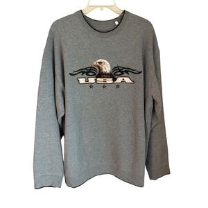 Croft & Barrow Mens Gray USA‎ Eagle Graphic Crew Neck Sweatshirt - Large